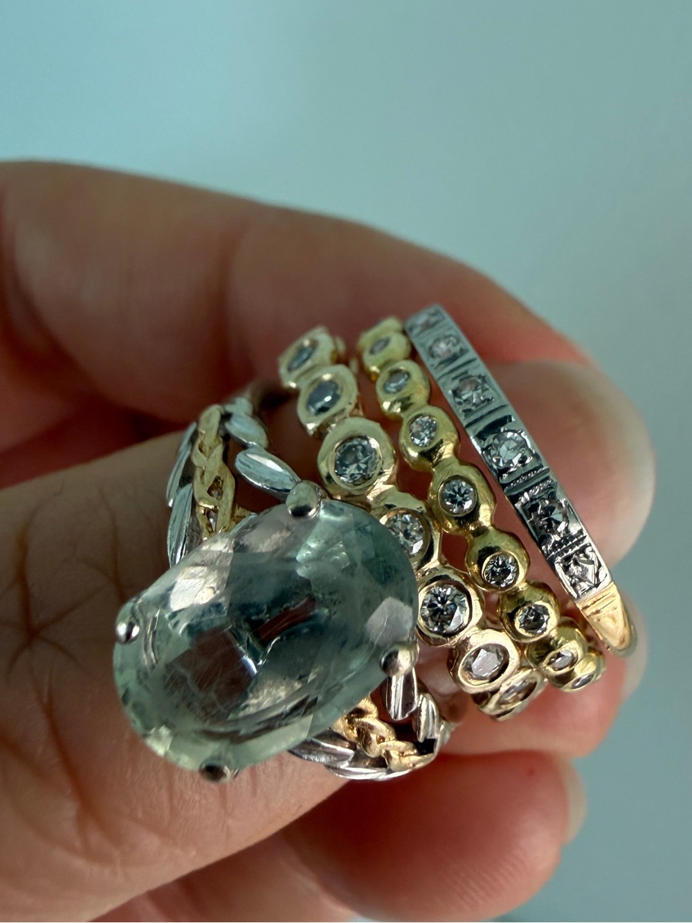 18k Gold and Platinum Diamond Ring Antique Deco size 6.5